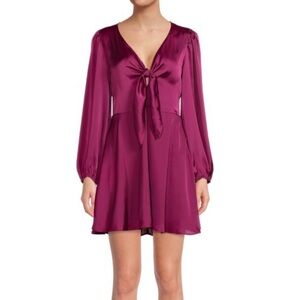 Socialite Burgundy Knot Satin Mini Dress S Tie Front Cocktail Wedding Party